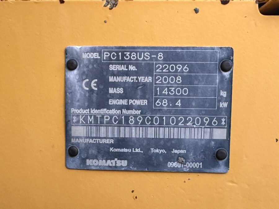 Used 2008 Komatsu PC138US-8 crawler excavator for sale in Rome, Italy