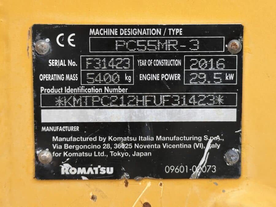 Komatsu PC55MR-3 compact mini excavator nameplate for sale - DAMAC