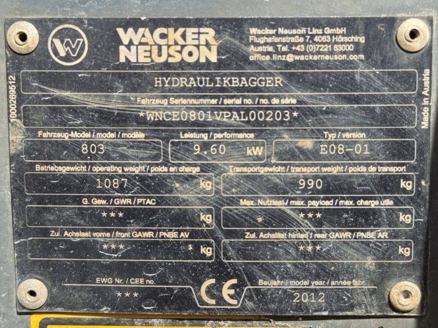 Vista dall’alto Wacker Neuson 803 compatto e maneggevole