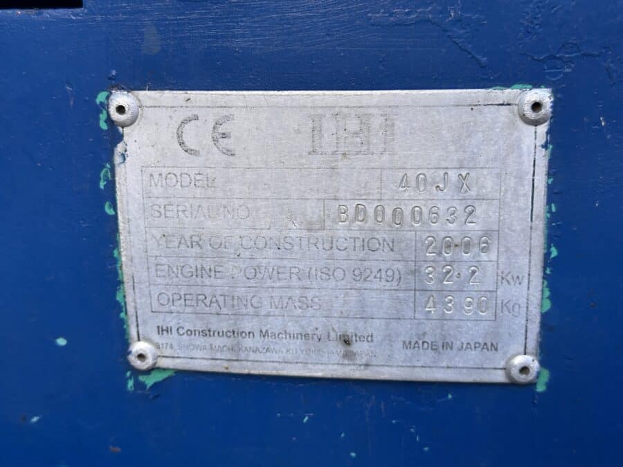 Nameplate Mini Excavator IHIMER 40JX 2006