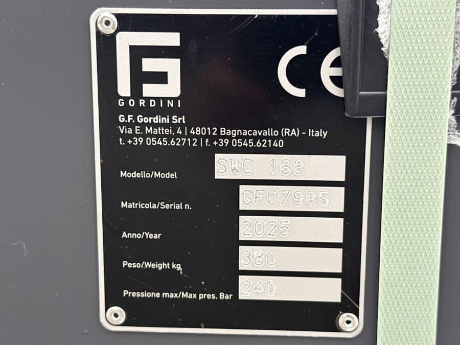 GF Gordini SWC168 sweeper bucket nameplate