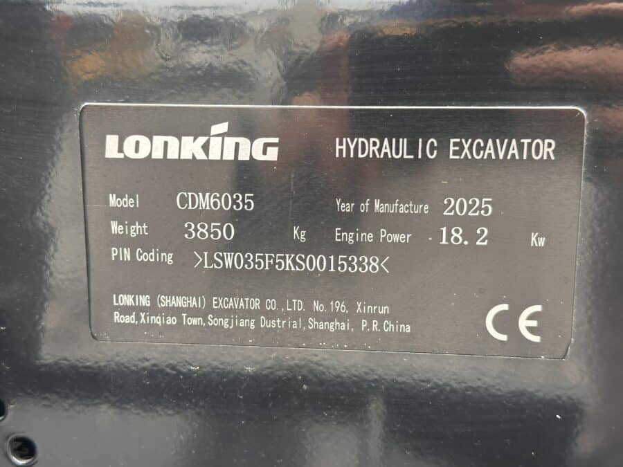 LONKING CDM6035 Mini Excavator Nameplate