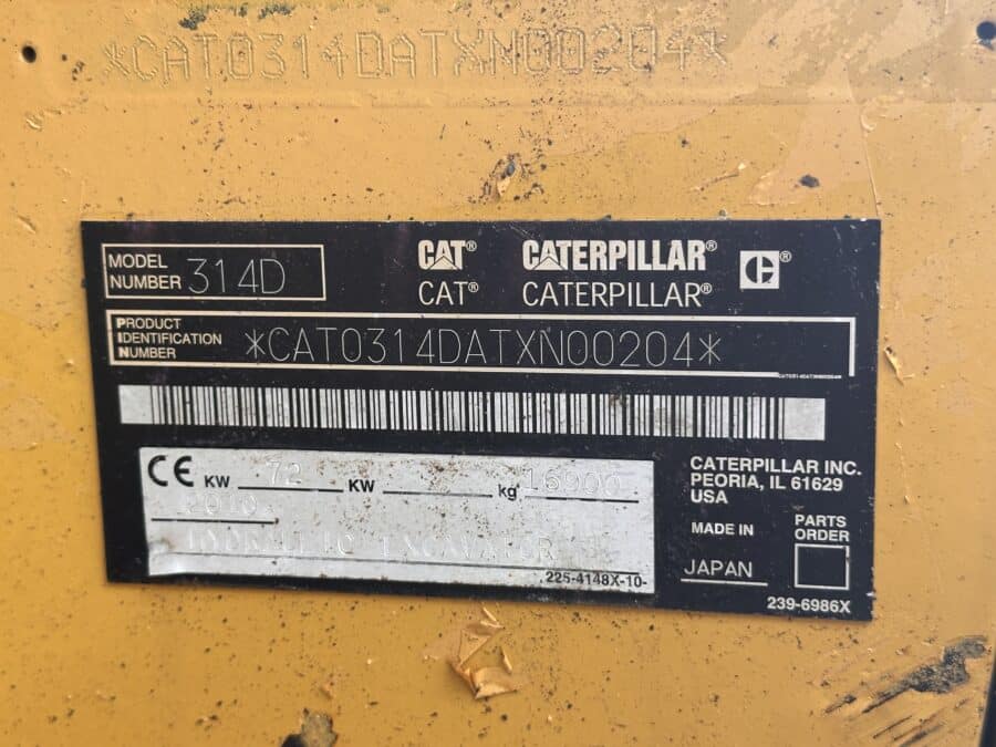 Targhetta con CE escavatore cingolato caterpillar 314d