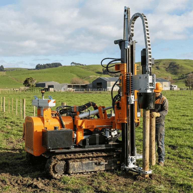 Alternativa a Pauselli e Orteco? Scopri perché gli installatori scelgono Turchi 300F 5 battipalo al lavoro in campo agricolo per infissione pali