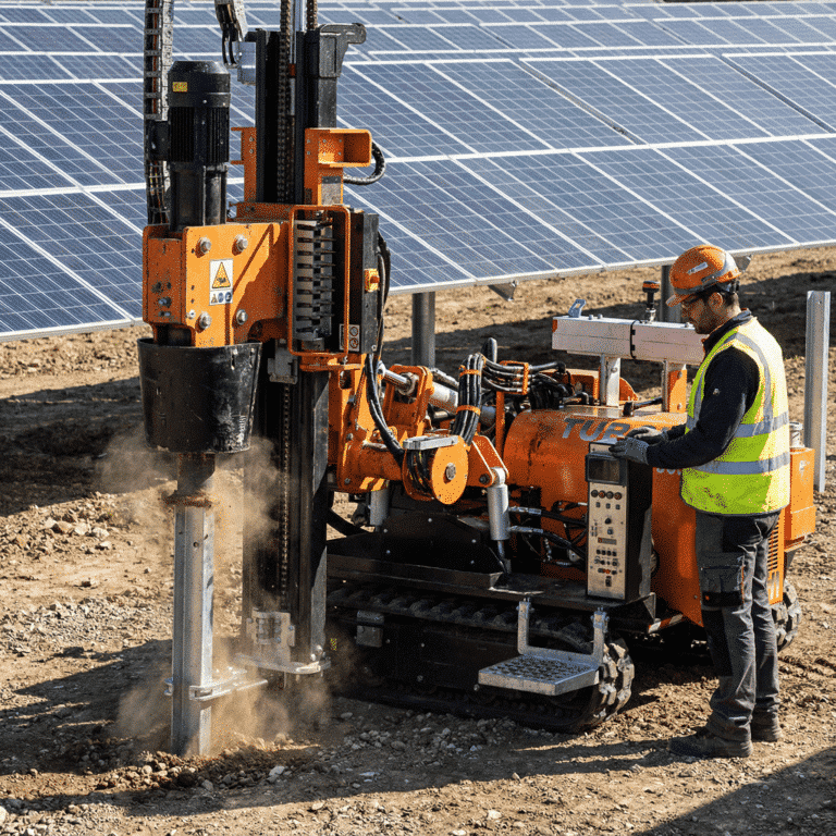 Alternativa a Pauselli e Orteco? Scopri perché gli installatori scelgono Turchi 300F 7 turchi 300f al lavoro con operatore in un cantiere fotovoltaico