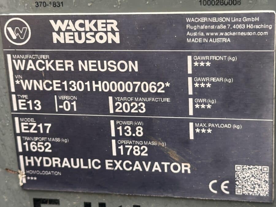 targhetta miniescavatore wacker neuson ez17